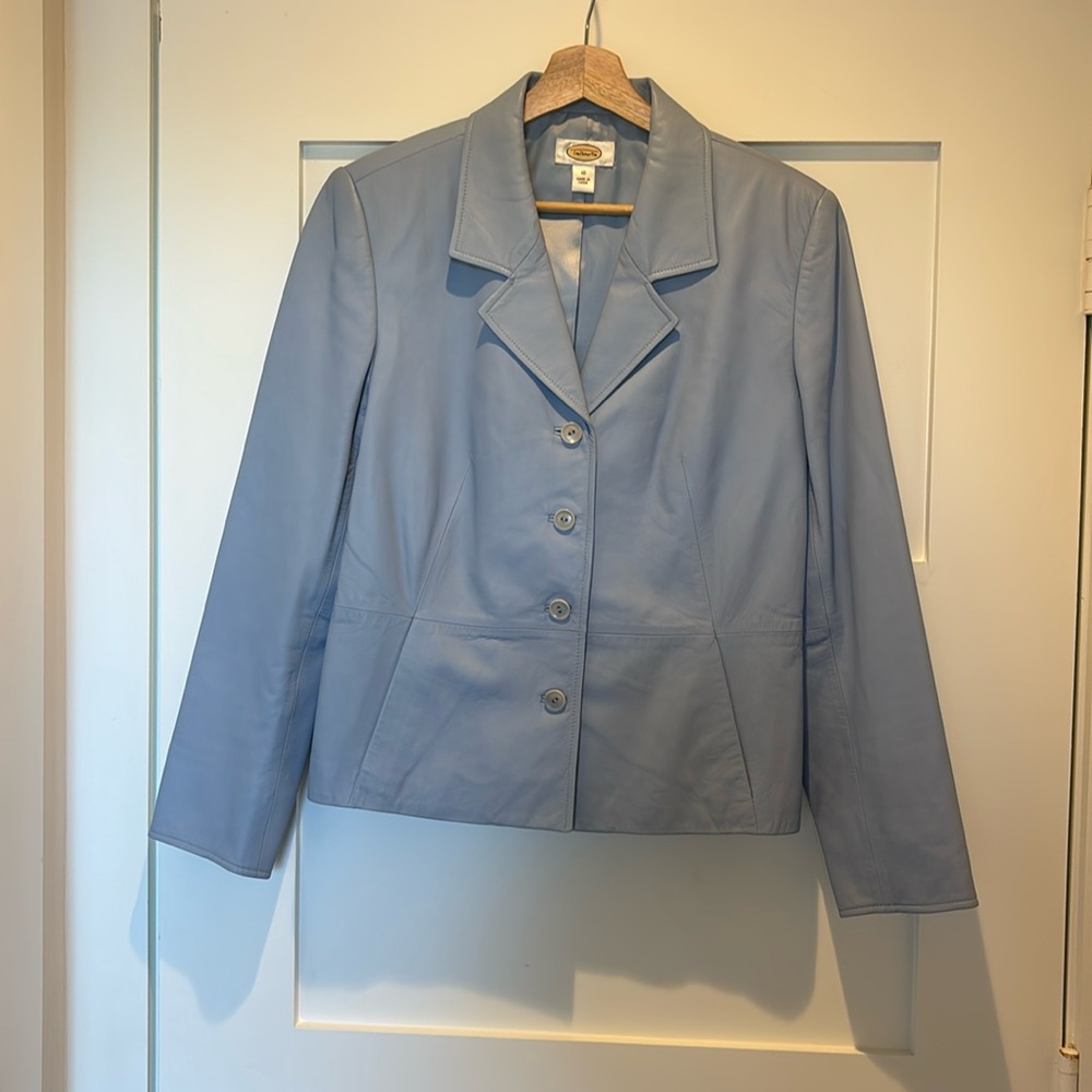 Talbots light blue leather jacket women’s size 10